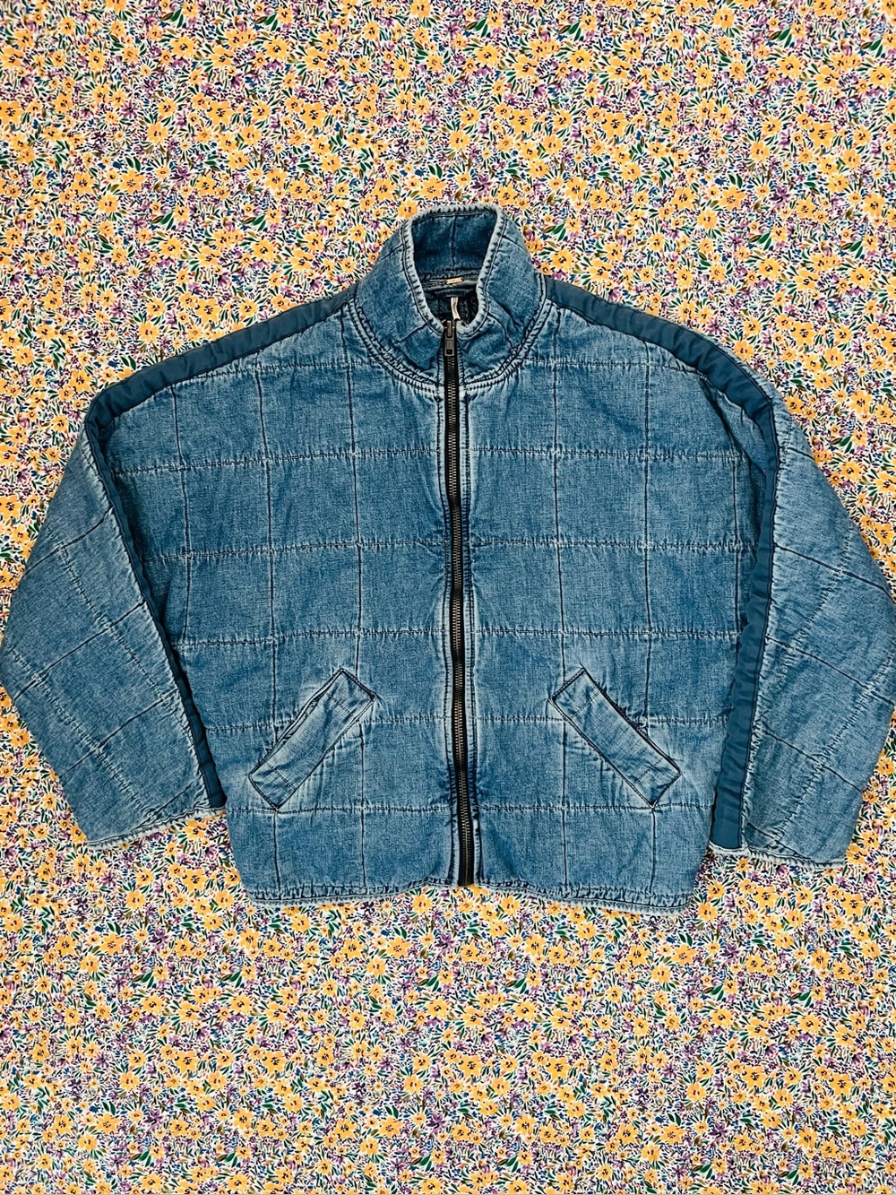 Free People Quilted Denim Boxy Jacket